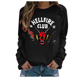 เสื้อยืดแขนยาว พิมพ์ลาย Hellfire Club Stranger Things Season 4 สีดํา แฟชั่นสําหรับผู้หญิง และผู้ชาย 2022_01