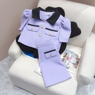 2023 Xiaofeng bubble sleeve short jacket suit womens new high-waisted skirt with buttocks half-body skirt