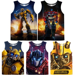 เสื้อยืดแขนกุด พิมพ์ลาย Transformers Optimus Prime Bumblebee 3 มิติ แฟชั่น สําหรับเด็กผู้ชาย และผู้หญิง อายุ 3-13 ปี