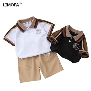 LJMOFA KIDS เสื้อโปโลแขนสั้น กางเกงขาสั้น ผ้าฝ้าย แบบบาง ใส่สบาย แฟชั่นฤดูร้อน สําหรับเด็กผู้ชาย อายุ 1-7 ปี 2 ชิ้น ต่อชุด