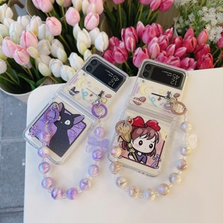 เคสโทรศัพท์มือถือ PC แข็ง กันกระแทก ลายการ์ตูน Kikis พร้อมสายโซ่คล้อง สําหรับ Samsung Galaxy Z Flip 4 5G 3in1 Z Flip 3