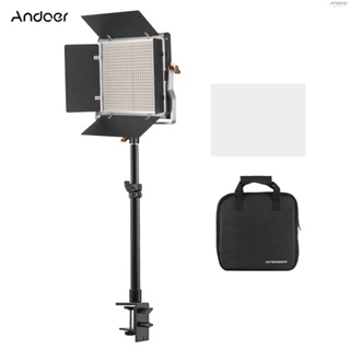 Andoer ชุดไฟวิดีโอ LED 1 ชิ้น รวมไฟเติมสองสี 3200K-5600K ลูกปัด LED 480 ชิ้น พร้อมบาร์นดอร์ ขาตั้งไฟโลหะ 36 ซม.-60 ซม. 14.2 นิ้ว-23.6 นิ้ว ปรับได้ 1 ชิ้น