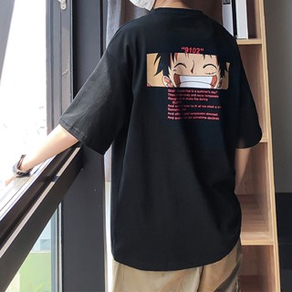 เสื้อยืดแขนสั้น พิมพ์ลายอนิเมะ One Piece Luffy แฟชั่นฤดูร้อน สไตล์ญี่ปุ่น สําหรับเด็กผู้ชาย