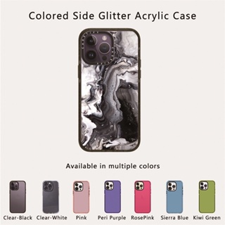Casetify X เคสโทรศัพท์มือถืออะคริลิค TPU ใส ลายหินอ่อน กลิตเตอร์ สีเขียว สีม่วง สีฟ้า สีชมพู พร้อมกล่อง สําหรับ Apple IPhone 12 13 14 Pro Max