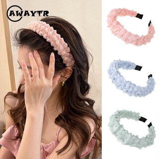 Awaytr ที่คาดผม ผ้าย่น เรียบง่าย สีพื้น แฟชั่นใหม่ สําหรับผู้หญิง