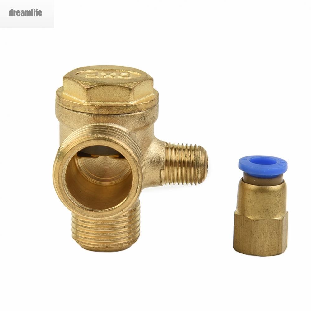 SENRISE Brass Air Compressor Check Valve – 3-Way Non-Return Valve With Male Threads (1/2 X 1/2 X 1/8 Inch)