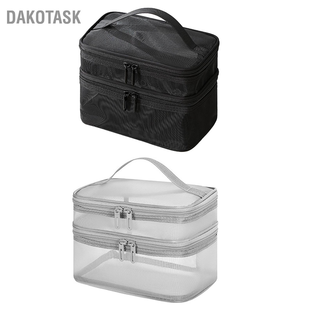 dakotask-กระเป๋าเครื่องสำอางสองชั้นจัดประเภทง่ายกระเป๋าเครื่องสำอางตาข่ายความจุขนาดใหญ่พร้อมที่จับแข็งแรงสำหรับการเดินทาง