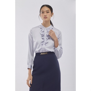 ESPADA เสื้อเบลาส์ผ้าชีฟองแต่งระบาย ผู้หญิง สีม่วง | Chiffon Blouse with Ruffle Detail | 1017