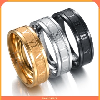 Austinstore แหวนเหล็กไทเทเนียม รูปตัวเลขโรมัน สร้างสรรค์ ของขวัญ สําหรับทุกเพศ ทุกวัย