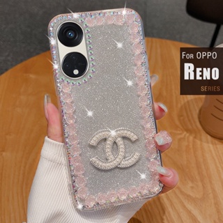 เคส Oppo Reno 8T Reno8 T 10 5G Reno8 Z 5G Reno7 Z 5G Reno7 Reno8 4G 5G Reno8 Pro 5G Reno6 Reno5 5G 4G โทรศัพท์มือถือ ประดับกลิตเตอร์ พลอยเทียม ไล่โทนสี ลายดอกกุหลาบ 3D สําหรับ