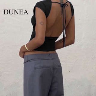 Dunea ผู้หญิง เซ็กซี่ สีพื้น บาง ด้านหลัง ผูกเชือก แขนกุด เสื้อกล้ามครอป