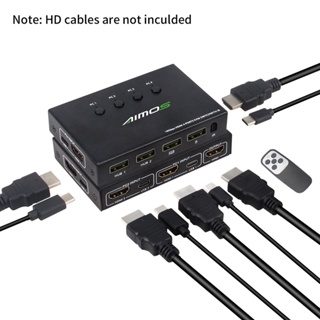 กล่องสวิตช์ KVM 4 พอร์ต เข้า 4 ออก 1 HDMI KVM รองรับ 4K@60Hz USB 2.0 ฮับเชื่อมต่อ พร้อมรีโมตคอนโทรล