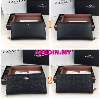 Accordion Zip Wallet In Debossed F53834 กระเป๋าสตางค์ผู้หญิง แท้ COAC H กระเป๋าสตางค์ซิปนูน ช่องใส่บัตรหลายช่อง