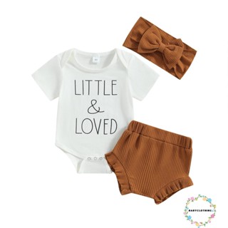 Babyclothes- ชุดรอมเปอร์ เสื้อท็อป คอกลม แขนสั้น กางเกงขาสั้น แต่งระบาย และที่คาดผม สําหรับเด็กผู้หญิง