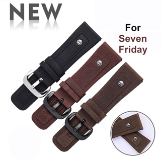 สายนาฬิกาข้อมือ หนังวัวแท้ เนื้อแมตต์ 28 มม. สําหรับผู้ชาย 7 Seven Friday Straps Crazy Horse Cowhide