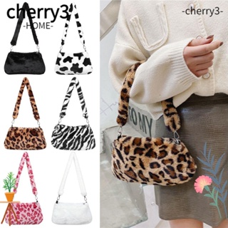 Cherry3 กระเป๋าสะพายไหล่ลําลอง พิมพ์ลายเสือดาว ผ้ากํามะหยี่ขนนิ่ม