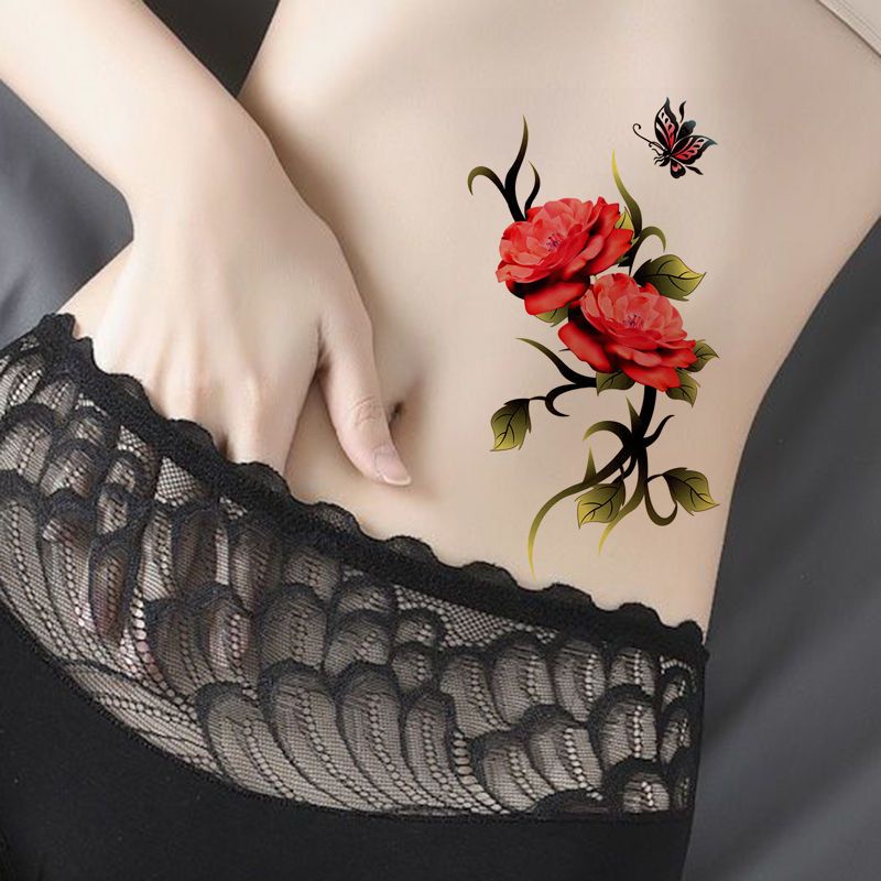 สติกเกอร์รอยสัก-กันน้ํา-เหมือนจริง-สําหรับผู้หญิง-ดอกกุหลาบ-ผีเสื้อ-และดอกไม้ฝั่งอื่น-ๆ-เซ็กซี่-และปกปิดรอยแผลเป็น-สติกเกอร์รอยสัก-3d-ขนาดเล็ก