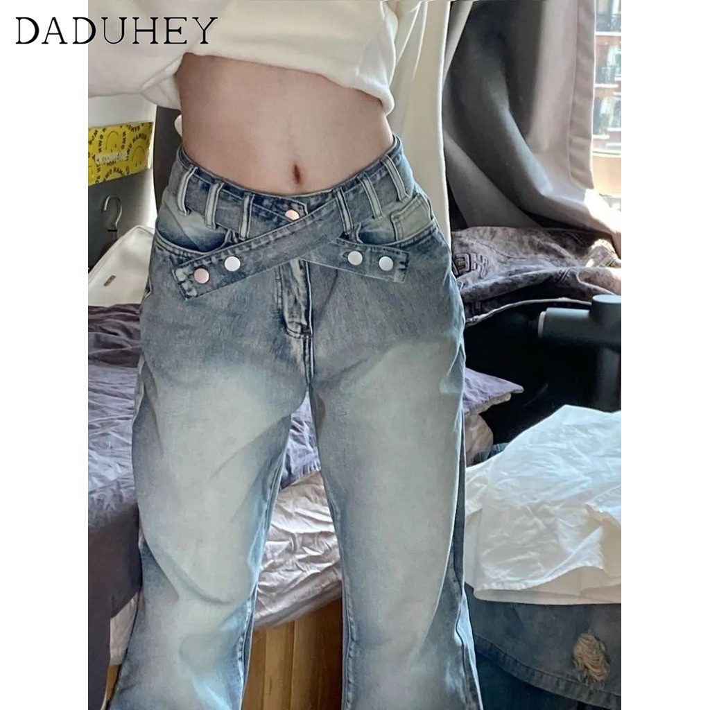 daduhey-korean-style-retro-womens-jeans-straight-loose-new-high-waist-slim-wide-leg-waist-cross-design-casual-mop-pants