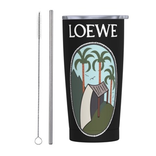 Loew E แก้วกาแฟสเตนเลสสูญญากาศ 20 ออนซ์ พร้อมหลอดโลหะ กันกระเด็น