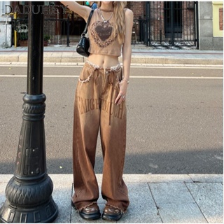 DaDuHey🎈 American Style Fashion Womens New Hip Hop Ins High Street Wide Leg Loose Casual Mop Pants
