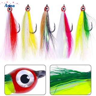 【Anna】5pcs Fishing Bucktail Teaser Hooks High Carbon Steel Hooks with Feather Skirt