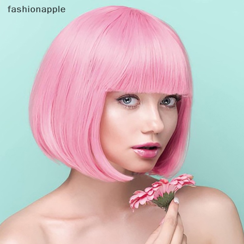 fashionapple-วิกผมบ๊อบสั้นตรง-สีชมพู-สําหรับตุ๊กตาบาร์บี้