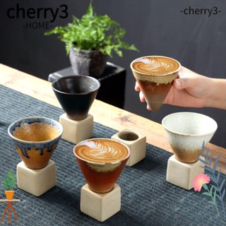 Cherry3 แก้วกาแฟเซรามิค ทรงกรวย พร้อมฐานรอง สไตล์เรโทร