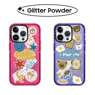 เคสโทรศัพท์ซิลิโคน TPU ลายการ์ตูนหมี ขนมปัง หัวใจ กลิตเตอร์วิบวับ สําหรับ iPhone 11 12 13 14 Pro Max