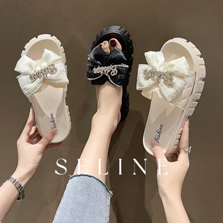 SELINE  รองเท้าแตะ รองเท้าแตะแบบสวม โบว์ พื้นหนา 2023 ใหม่ พื้นนุ่มลื่น  Beautiful Chic Korean Style fashion B20H0Y9 37Z230910