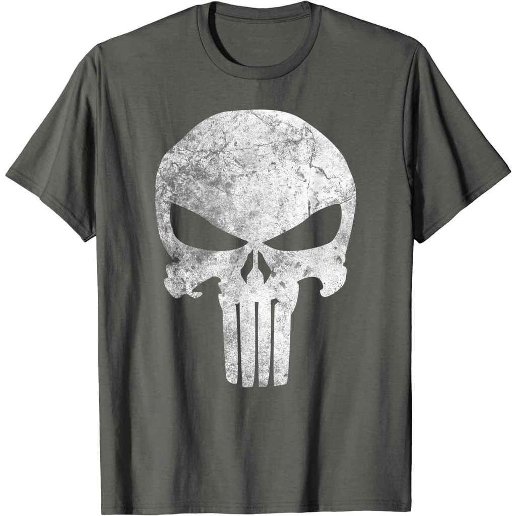 เสือยืดผู้ชาย-เสื้อบอดี้โ-marvel-punisher-skull-symbol-distressed-t-shirt-marvel-mens