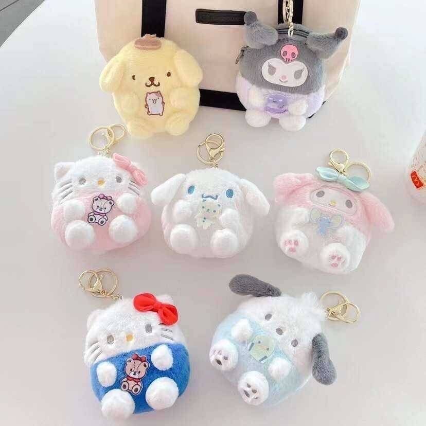 กระเป๋าใส่เหรียญ-กระเป๋าตุ๊กตา-sanrio-character-มีพวงกุญแจห้อย-งานนิ่มน่ารัก-ขนาด-9-8-4-cm