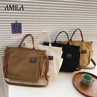 AMILA เกาหลี ins สบาย ๆ ย้อนยุคทุกการแข่งขันหลายกระเป๋าความจุขนาดใหญ่ของผู้หญิงผ้าใบอินเทรนด์กระเป๋า Messenger แบบพกพากระเป๋าสะพายญี่ปุ่น