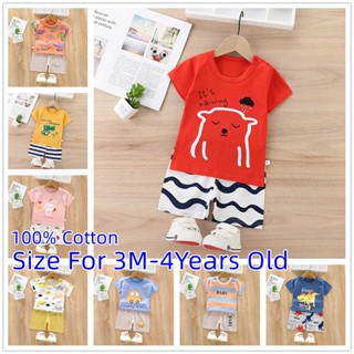 3M-4Years old เสื้อผ้าเด็ก ลายน่ารักๆ ผ้า Cotton 100% ผ้านิ่ม เซ็ต2ชิ้น เสื้อยืดคอกลม+กางเกงขาสั้น ชุดเด็กแขนสั้น TT