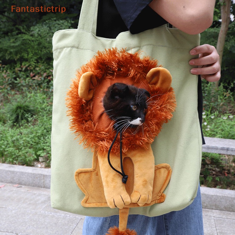 fantastictrip-กระเป๋าสะพายไหล่-ผ้าแคนวาส-ระบายอากาศ-รูปสิงโต-แฟชั่น-สําหรับสัตว์เลี้ยง-สุนัข-แมว