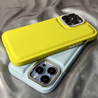 【เคสซิลิโคนนิ่ม เนื้อแมตต์ สีเหลืองเข้ม】เคสโทรศัพท์มือถือ สําหรับ iPhone 11 12 13 14 Pro Max TIJ4