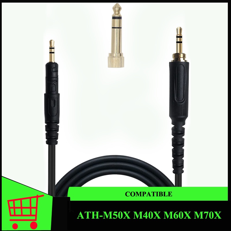 Câble Casque Audio Technica ATH-M50x/M40x - 1.5m, Jack 3.5mm Avec Adaptateur 6.35mm