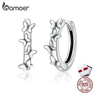 bamoer Silver 925 Jewelry Elegant Butterflies Ear Hoops Earrings for Women Sterling Silver Fine Jewelry Pendientes SCE927