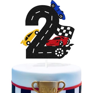 ท็อปเปอร์เค้ก ลายตารางหมากรุก 2nd Race Car ธีมแข่งรถ สําหรับเด็กผู้ชาย เด็กผู้หญิง สอง Happy Birthday Party