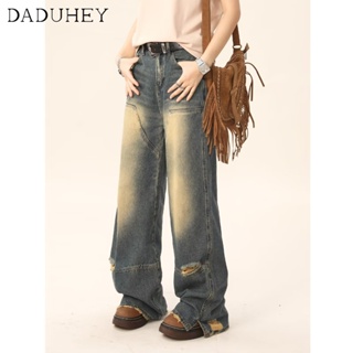 DaDuHey🎈 American Style High Street Retro Jeans  Hiphop Fried High Waist Slim Straight Ins Handsome Pants