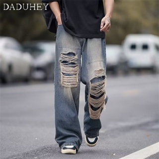 DaDuHey🔥 Mens and Womens 2023 New Retro High Street High Waist Loose All-Match Ripped Jeans Hong Kong Style Ins Hip Hop Trend Baggy Straight Casual Pants