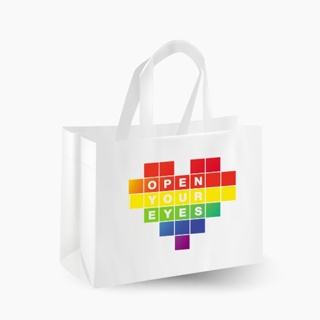 Bundanjai (กระเป๋ากระสอบสาน) RBM-กระเป๋ากระสอบสาน PP : Rainbow Heart Woven Tote bag/WH-50Wx40Hx15S cm.