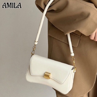 AMILA กระเป๋าบาแก็ตต์วินเทจของผู้หญิง ความรู้สึกขั้นสูง สไตล์แฟชั่นยุโรป วัสดุพียู กระเป๋า Messenger ถือหรือสะพาย
