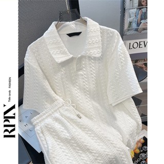 RPIN design sense niche waffle suit polo shirt short-sleeved T-shirt shorts womens summer loose Hong Kong style two-piece suit