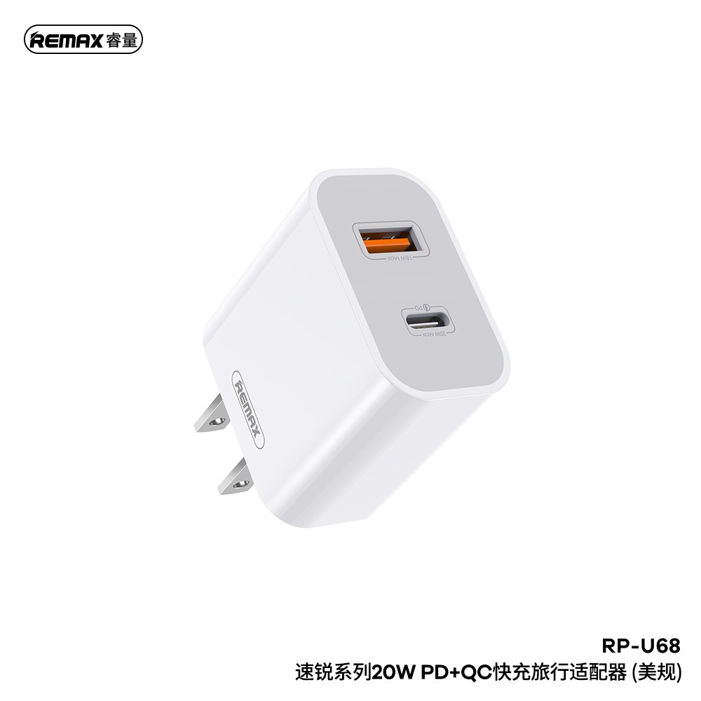 หัวชาร์จ 2 ช่องจ่ายกระแสไฟ ยี่ห้อ REMAX RP-U68 Speed Core Series 20W PD ...