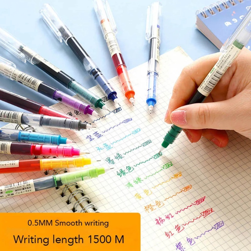 ปากกาเจลเหลว-แบบตรง-8-สี-ปากกาน้ํา-ความจุขนาดใหญ่-แบบแห้งเร็ว-ปากกาลูกลื่น-0-5-มม-อุปกรณ์การเรียนของนักเรียน