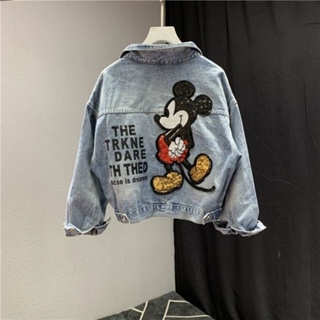 European station 2021 spring new embroidered loose skinny denim coat girl bf cartoon Mickey top trend