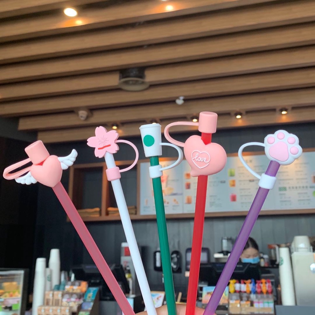 ซิลิโคนปิดหลอดดูด-ฝาปิดหลอด-จุกปิดหลอดดูดน้ํา-กันฝุ่กันฝุ่น-ลายการ์ตูน-ใช้ซ้ำได้