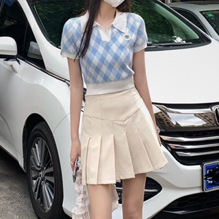 เสื้อกันหนาวโปโล แขนสั้น คอปก เข้ากับทุกการแต่งกาย แฟชั่นฤดูใบไม้ผลิ และฤดูร้อน สําหรับผู้หญิง