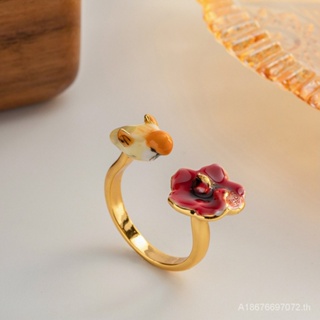 แหวนชุบทอง 18K รูปนกและดอกไม้ เคลือบทองแดง สไตล์เรโทร