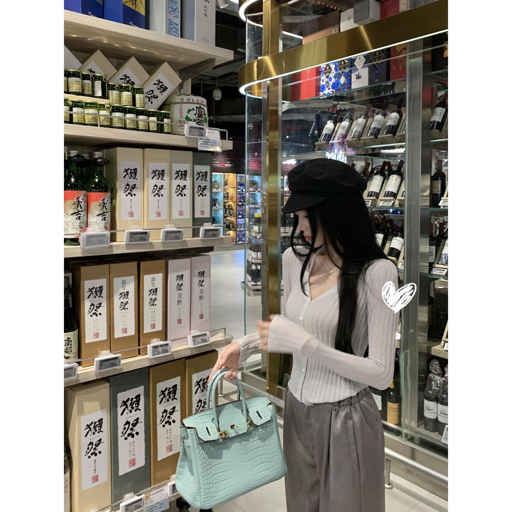 nini-สินค้าใหม่-ฤดูร้อน-เสื้อยืดแขนยาว-คอวี-สีพื้น-เซ็กซี่-เข้ารูป-สองชิ้น